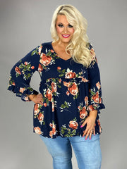 23 PQ {Watch Me Bloom} Navy Floral Ruffled Babydoll Top EXTENDED PLUS SIZE 3X 4X 5X