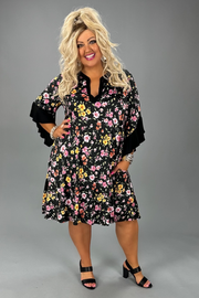 33 CP-A {Talk About Style} Black Floral Ruffle Sleeve Dress PLUS SIZE XL 2X 3X