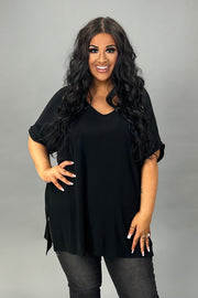 72 SSS-G {Up Your Game} Black SALE! V-Neck Tunic W/Side Slits Plus Size 1X 2X 3X