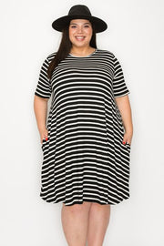 25 PSS {Coasting Through} Black/Ivory Stripe Print Dress PLUS SIZE XL 2X 3X