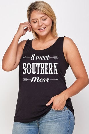 88 GT-B {Sweet Southern Mess} Black Graphic Tank PLUS SIZE XL 2X 3X