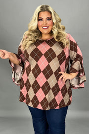 25 PQ {Born To Be Me} Brown Harlequin Print V-Neck Top EXTENDED PLUS SIZE 4X 5X 6X