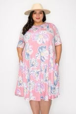 89 PSS-I {Songs of Praise} Pink Floral Printed Dress EXTENDED PLUS SIZE 4X 5X 6X