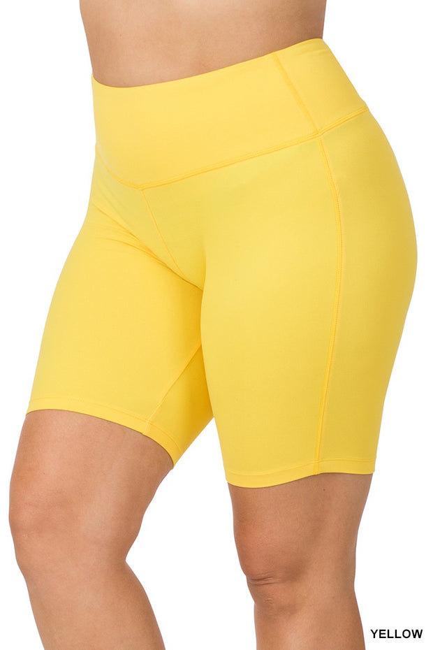 LEG-69 {Feeling Fit} Yellow Biker Shorts w/Wide Waistband PLUS SIZE 1X 2X 3X