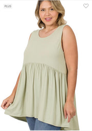 75 SV {Never Better} Light Sage Sleeveless Babydoll Top PLUS SIZE 1X 2X 3X