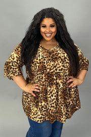 31 PQ-G {Free Yourself} Brown Leopard Print Babydoll Top EXTENDED PLUS SIZE 3X 4X 5X