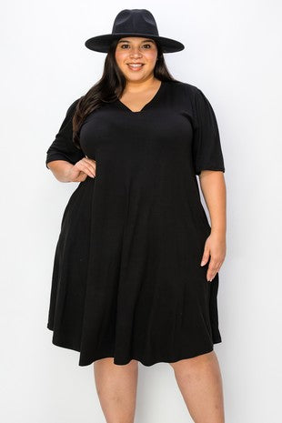 29 SSS {Have To Try} Black V-Neck Dress w/Pockets EXTENDED PLUS SIZE 3X 4X 5X