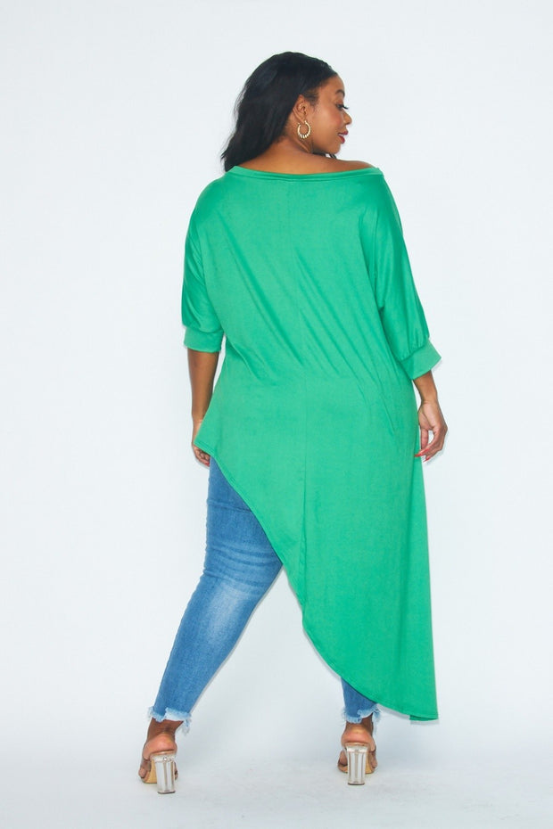 LD-I {Fashion Diva} Green Asymmetrical Tunic w/Sequins PLUS SIZE 1X 2X 3X