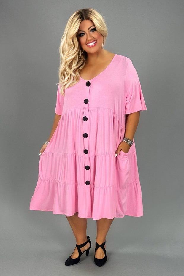 40 SD-F {For The Fashionistas} SALE!!! Pink Tiered V-Neck Dress CURVY BRAND!!!  EXTENDED PLUS SIZE 1X 2X 3X 4X 5X 6X
