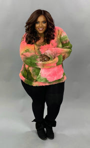 23 HD-I {Melon Fluff} Pink Green Sherpa Hoodie SALE!!  PLUS SIZE XL 2X 3X