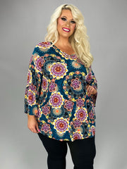 27 PQ {Save Your Seat} Teal Mandala Print Tunic EXTENDED PLUS SIZE 3X 4X 5X