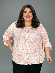 12 PQ {Flower Clouds} Pink Floral V-Neck Top EXTENDED PLUS SIZE 4X 5X 6X