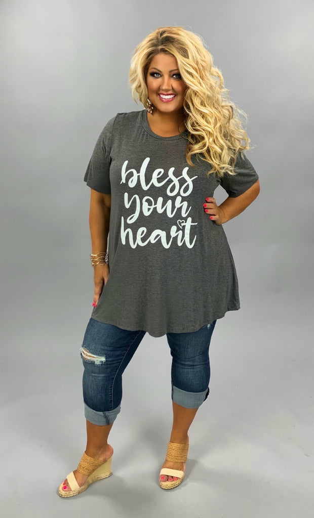 30 GT-S {Bless Your Heart} Charcoal Short Sleeve Graphic Tee  CURVY BRAND!!!  PLUS SIZE XL 2X 3X 4X 5X 6X