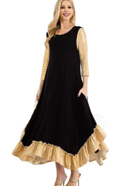 LD-O {Better Than Classic} Black Midi Dress w/Gold Lame PLUS SIZE XL 2X 3X