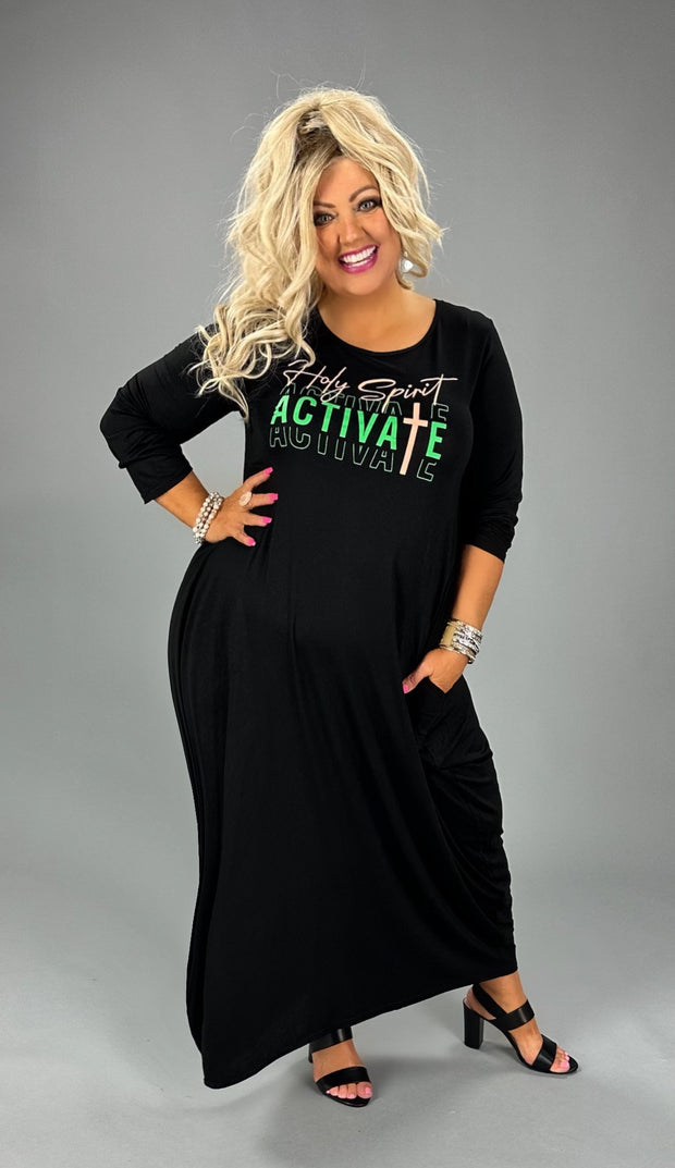 LD-I {Holy Spirit Activate} Black Graphic Maxi Bubble Dress PLUS SIZE Curvy Boutique Plus Size Clothing LD-I {Holy Spirit Activate} Black Graphic Maxi Bubble Dress PLUS SIZE Curvy Boutique Plus Size Clothing