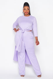 LD-C {View From The Terrrace} Lilac Tie Front Tunic & Pants Set PLUS SIZE 1X 2X 3X
