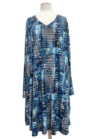 35 PLS {Always On The Go} Blue Mixed Print V-Neck Dress