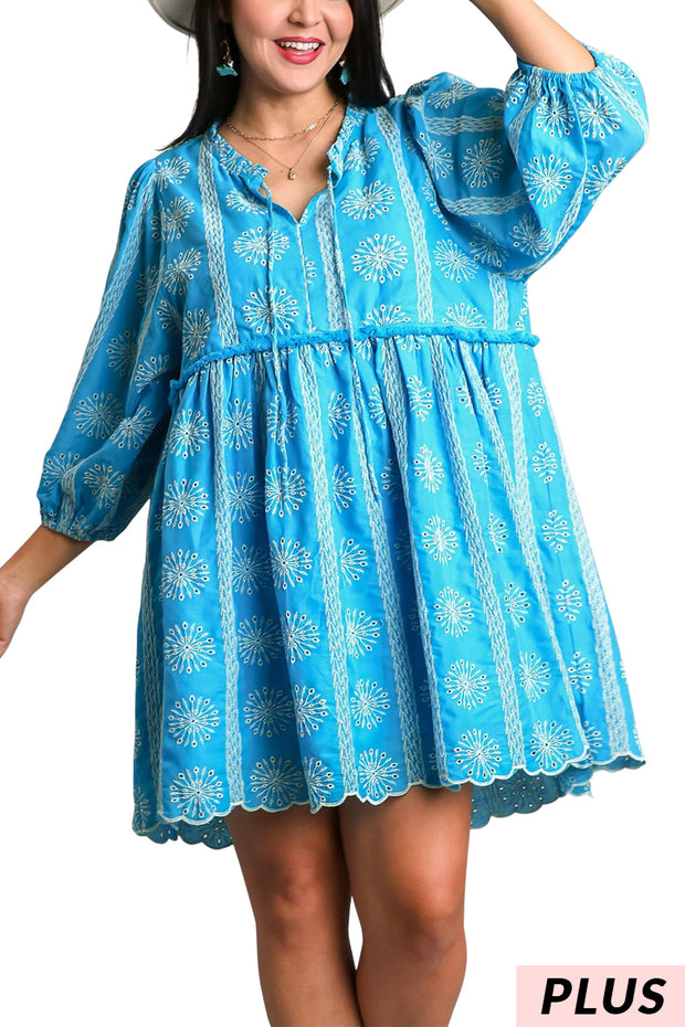 28 PQ {My Biggest Treasure} Umgee Aqua Embroidered Dress PLUS SIZE XL 1X 2X