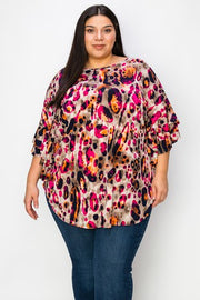 20 PQ {Choose Joy} Magenta Taupe Orange Print Tunic