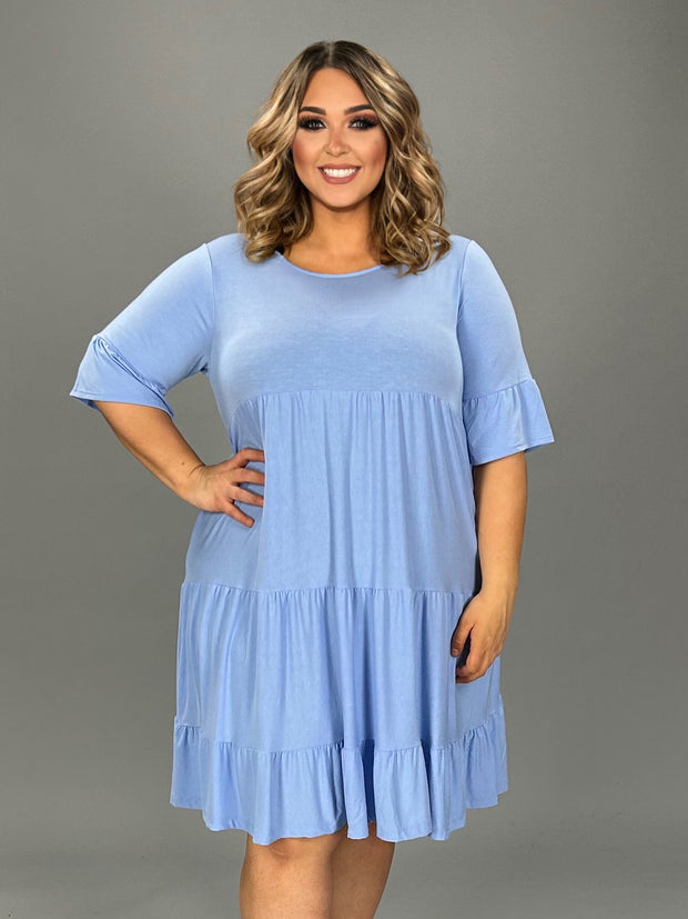 17 SSS-I {All The Buzz} Spring Blue Tiered Ruffle Sleeve Dress PLUS SIZE 1X 2X 3X