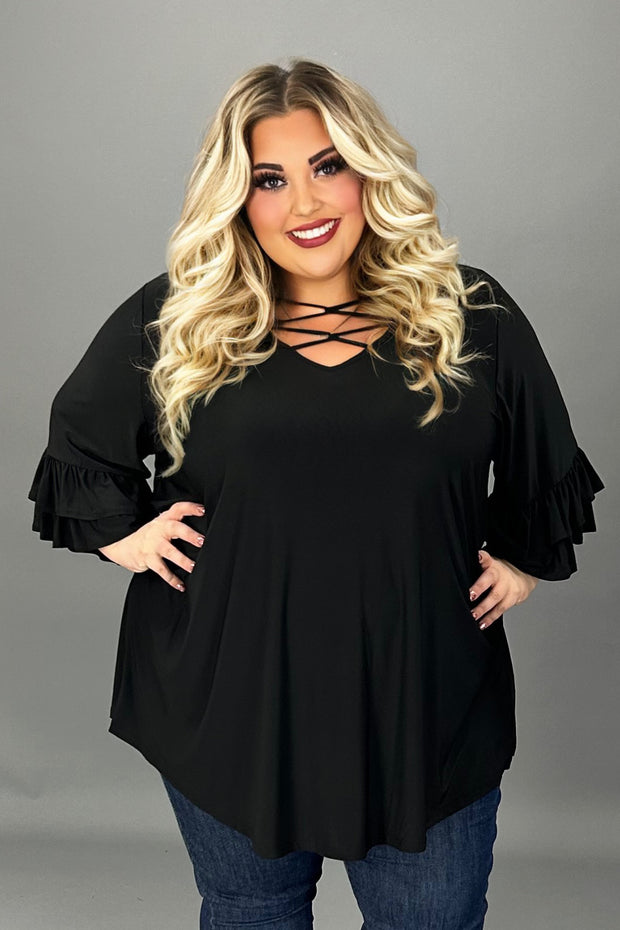 22 SQ {Happy Curvy} Black Caged Neck Tunic CURVY BRAND!!! EXTENDED PLUS SIZE 3X 4X 5X 6X
