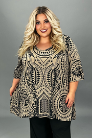 86 PSS {Mighty Fine} Taupe/Black Print Hi/Low Tunic CURVY BRAND!!!  EXTENDED PLUS SIZE 4X 5X 6X