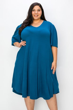 69 SSS {What A Relief} Teal V-Neck Dress w/Pockets EXTENDED PLUS SIZE 3X 4X 5X