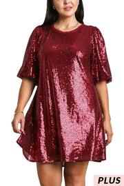 29 SSS {Hot Off The Press} Umgee Wine Sequin Dress PLUS SIZE XL 1X 2X