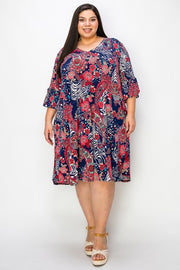52 PQ {When Floral Met Paisley} Navy/Red Floral Paisley Print Dress EXTENDED PLUS SIZE 4X 5X 6X