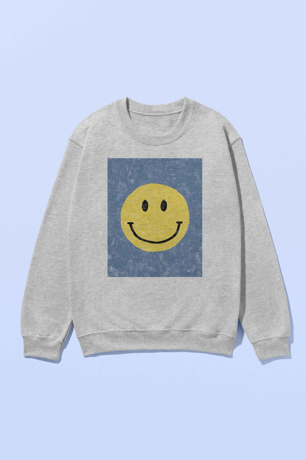 39 GT {Smile Away} Grey Smiley In Blue Graphic Sweatshirt PLUS SIZE 1X 2X 3X