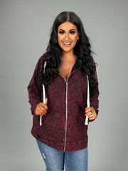 OT-O {WORTH THE WAIT} BURGUNDY MINERAL WASH HOODIE  PLUS SIZE 1X 2X 3X