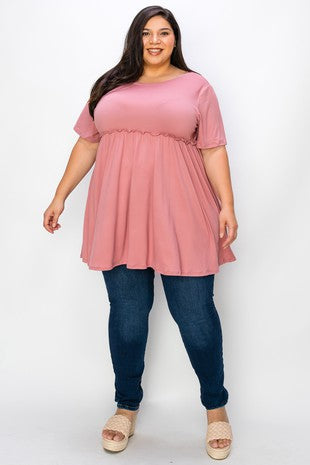 26 SSS {Casual Chic} Baby Pink Ruffle Babydoll Tunic EXTENDED PLUS SIZE 3X 4X 5X