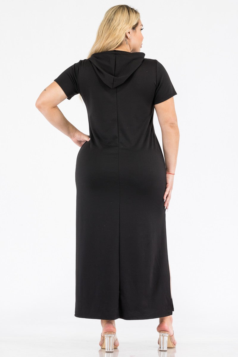 LD-S {Hooded Vision} Black Maxi Dress w/Hoodie PLUS SIZE 1X 2X 3X 1X
