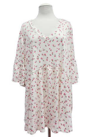 48 PSS {Whimsical Notiion} Ivory/Pink Floral Babydoll Top PLUS SIZE 1X 2X 3X