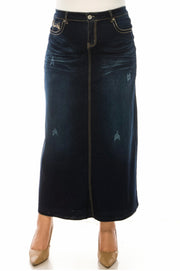 LEG-16  {Next Adventure} Dark Indigo Wash Stretch Denim Skirt PLUS SIZE 1X 2X 3X