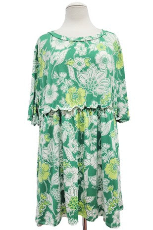 45 PSS {Faithful Soul} Green Floral Babydoll Tunic EXTENDED PLUS SIZE 4X 5X 6X