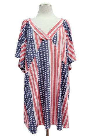 48 PSS {Patriotic Beauty} Red/White/Blue Flag Print Top EXTENDED PLUS SIZE 4X 5X 6X