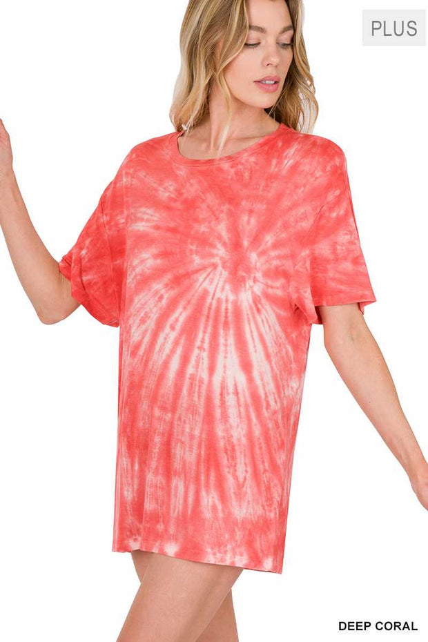 79 PSS-X {Adventures Waiting} Deep Coral Tie Dye Top PLUS SIZE 1X 2X 3X