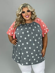 26 CP {Catch A Star} Grey/Red Star Print Top EXTENDED PLUS SIZE 4X 5X 6X