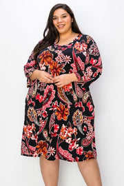 89 PQ {Warm Reception} Black/Red Floral Paisley Dress EXTENDED PLUS SIZE 3X 4X 5X