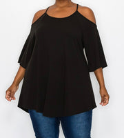 41 OS {Never Second Best} Black Cold Shoulder Tunic CURVY BRAND!!!  EXTENDED PLUS SIZE 4X 5X 6X (May Size Down 1 Size)