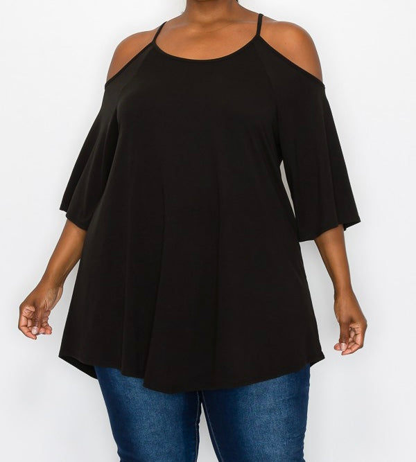 41 OS {Never Second Best} Black Cold Shoulder Tunic CURVY BRAND!!!  EXTENDED PLUS SIZE 4X 5X 6X