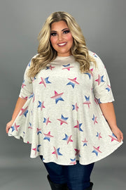 21 PSS-I {Under The Stars} Light Grey Star Print Top  EXTENDED PLUS SIZE 3X 4X 5X