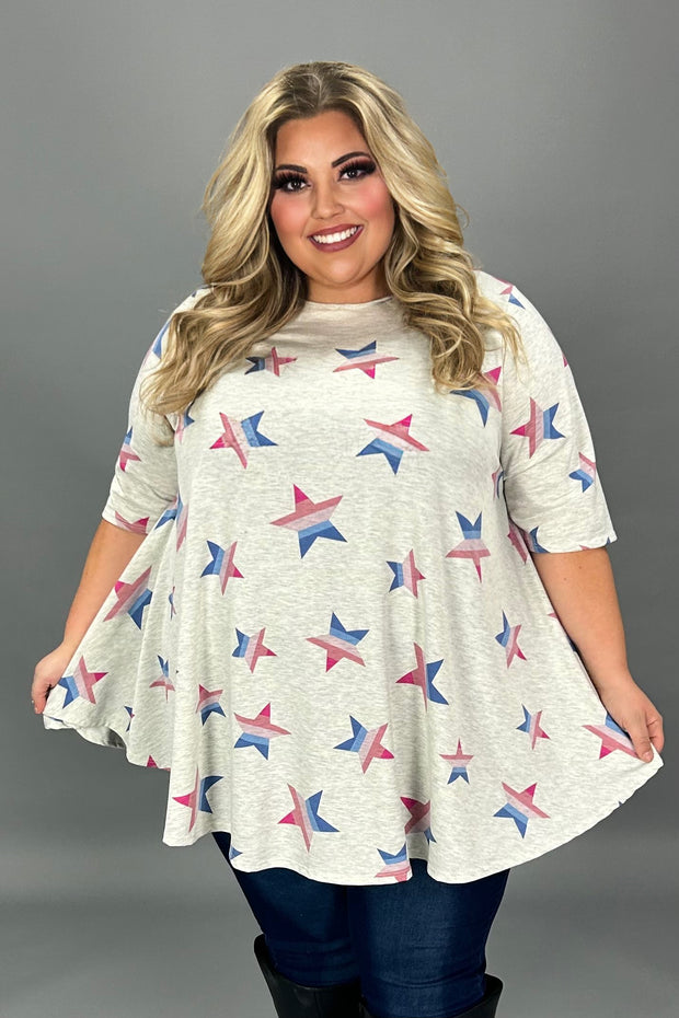 21 PSS-I {Under The Stars} Light Grey Star Print Top  EXTENDED PLUS SIZE 3X 4X 5X