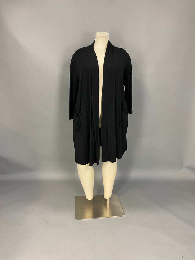 26 OT {Curvy Covered} Black Long Cardigan w/Pockets CURVY BRAND!!!  EXTENDED PLUS SIZE XL 2X 3X 4X 5X 6X