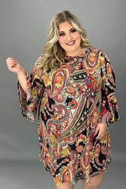85 PQ {Obvious Choice} Red/Black Paisley Print Dress EXTENDED PLUS SIZE 3X 4X 5X