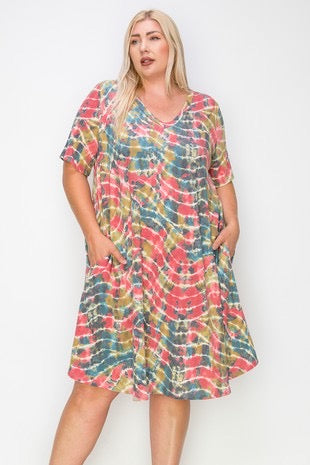 27 PSS {Absolute Treasure} Teal/Mauve Tie Dye Dress EXTENDED PLUS SIZE 3X 4X 5X