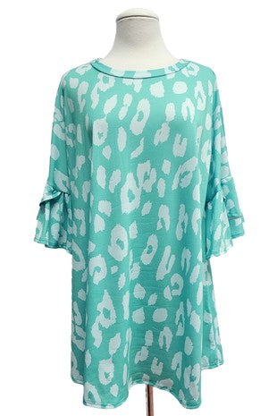12 PSS {Best Intentions} Green/Mint Leopard Print Top EXTENDED PLUS SIZE 4X 5X 6X