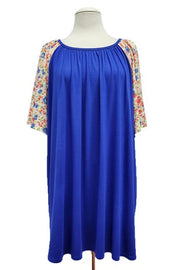 16 CP {Petals On Display} Royal Blue Floral Sleeve Top EXTENDED PLUS SIZE 1X 2X 3X 4X 5X 6X
