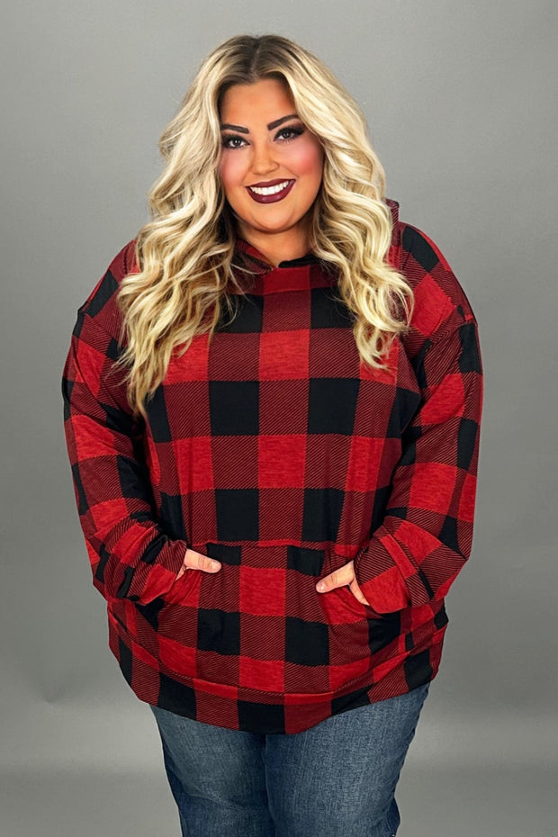 38 HD {No Hesitation} Red/Black Large Plaid Hoodie EXTENDED PLUS SIZE 3X 4X 5X